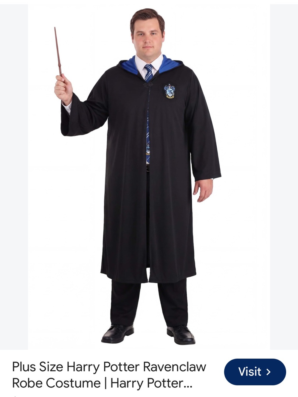 Plus Size Ravenclaw Kids Costume Robe - Black with Blue Trim